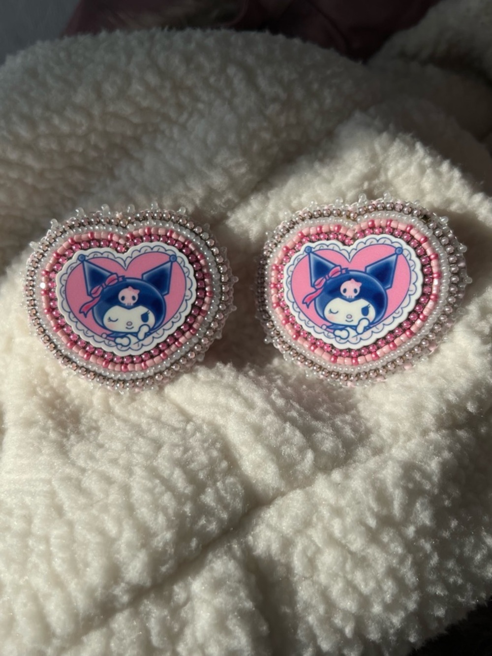 Sanrio Kuromi Pink and Blue Heart Beaded Earrings